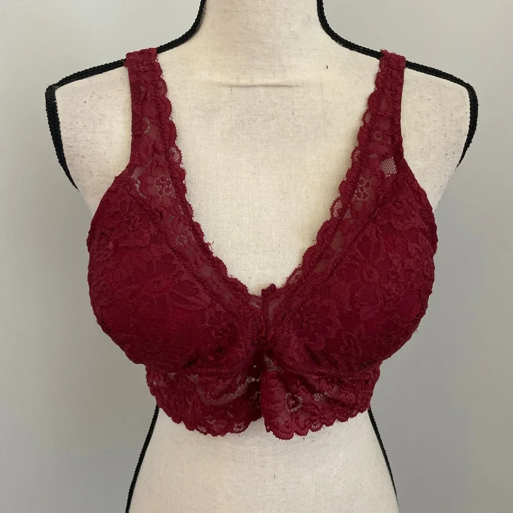 Red Floral Lace Longline Bralette size XL Wishful Park Festival Beach Loungewear